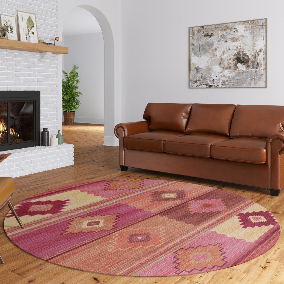 Indoor/Outdoor Phoenix PH1 Rose Machine Washable 8' x 8' Round Rug
