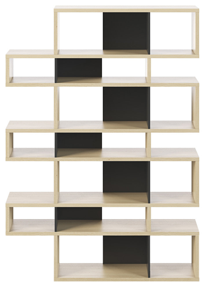 Modern Large Modular Display 2 Tone Shelves, Oak Frame/Black Backs