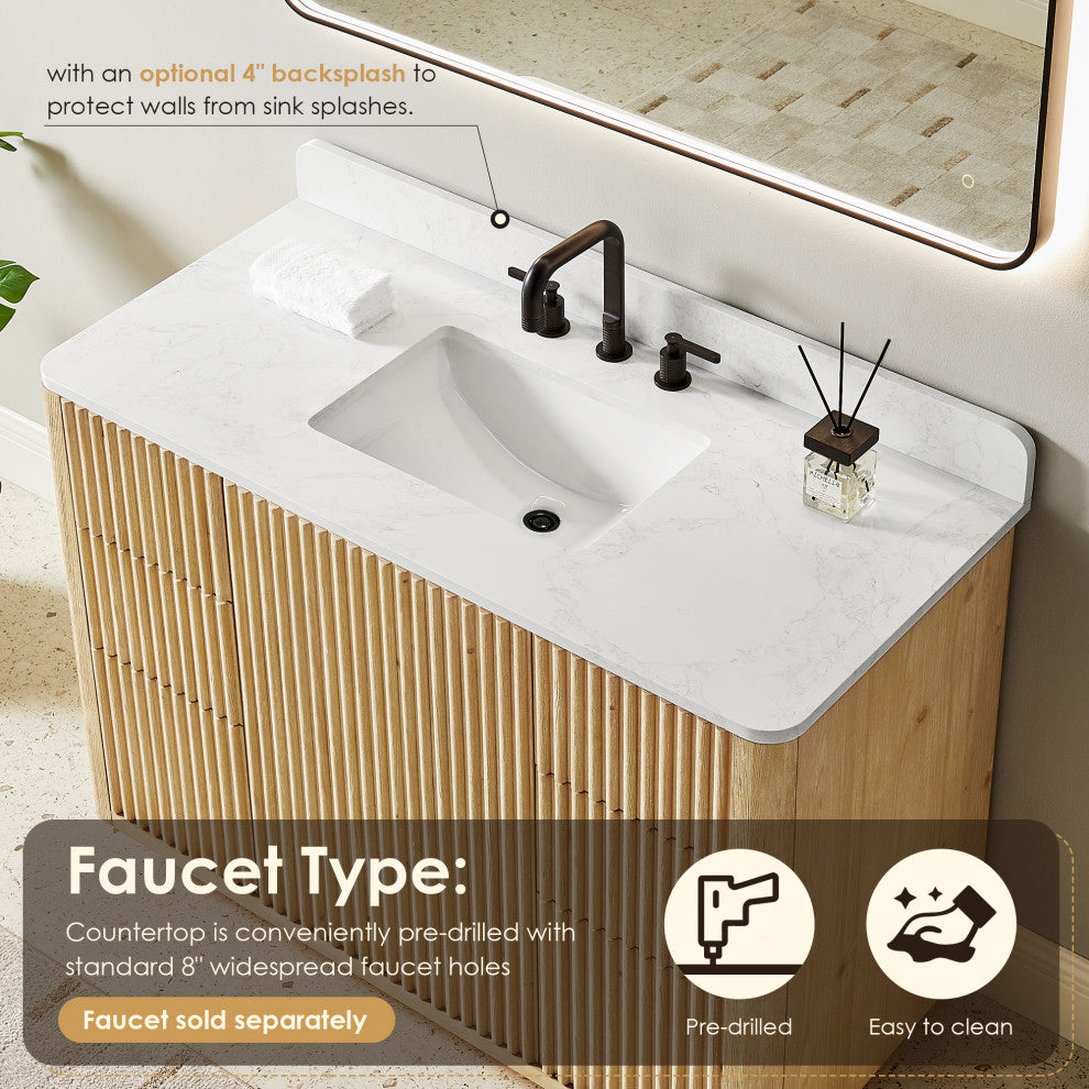 Clayton Bathroom Vanity, Washed Light Brown, 48", No Mirror