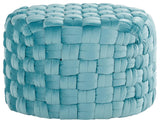 Braided Round Ottoman, Ice Blue Velvet, 24"