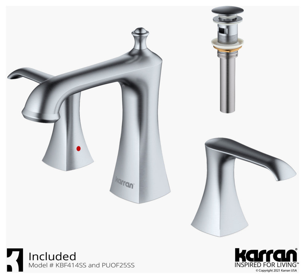 Karran 3-Hole 2-Handle Bathroom Faucet With Pop-Up Drain, Stainless Steel