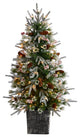4' Frosted Christmas Tree Pre-Lit With 105 LED lights and Berries in Planter