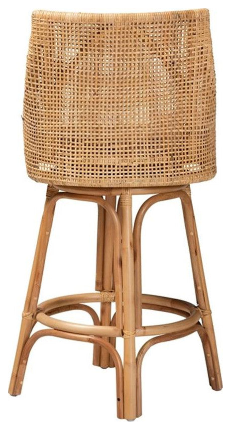 Bella Modern Bohemian Natural Brown Rattan Bar Stool