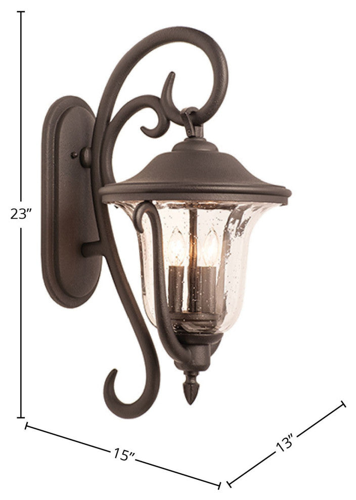 Santa Barbara Outdoor 13x23" 3-Light Old World Outdoor Wall-Lights by Kalco, Black
