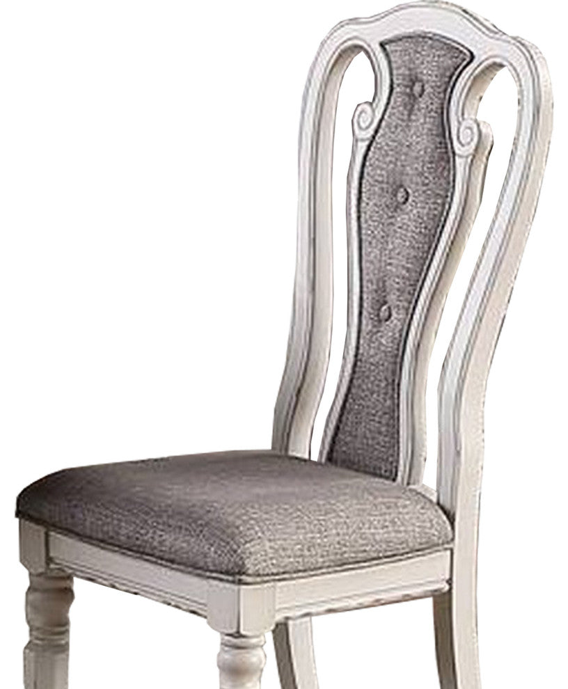 Benzara BM233110 Dining Chair With Button Tufted Backrest, Set of 2, White/Gray