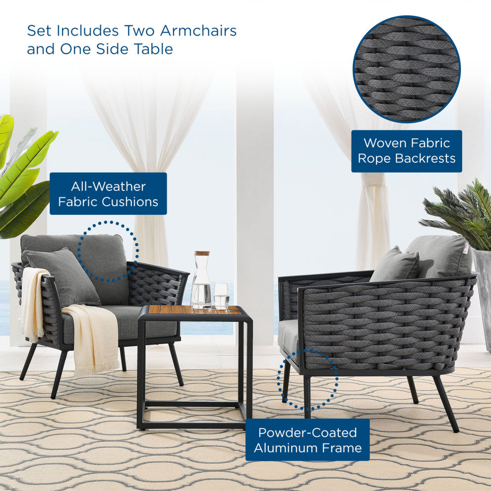 Lounge Chair Table Set, Gray, Aluminum, Modern, Outdoor Patio Hospitality