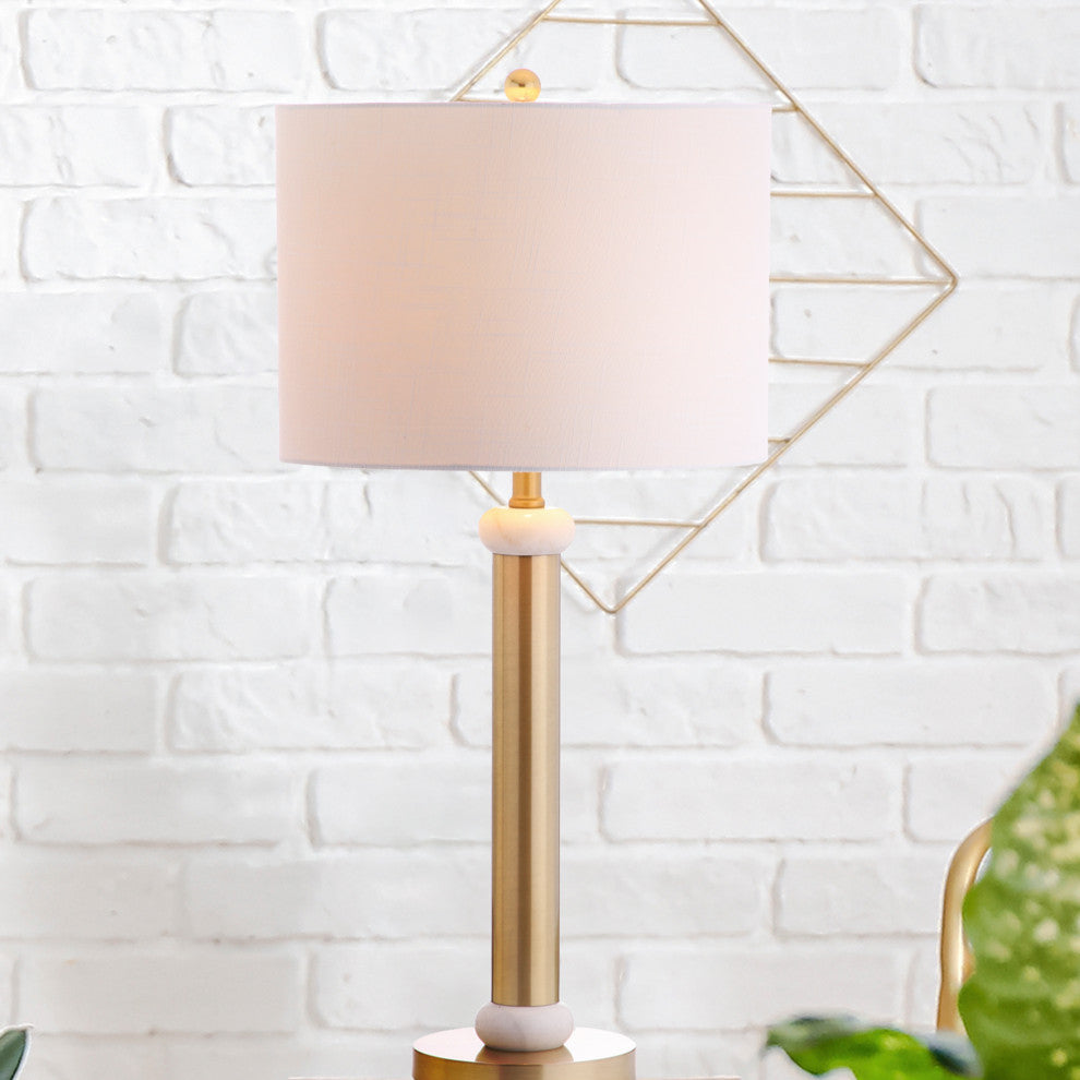 Gregory Metal and Marble LED Table Lamp, Gold and White, 27"
