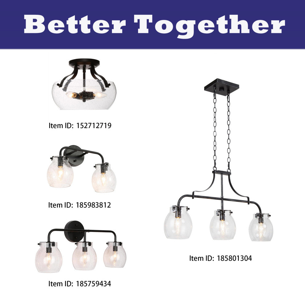 LNC 22" Modern Black Bathroom Vanity Light With Globe Seeded Glass