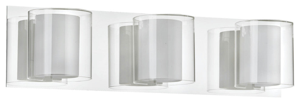 3 Light Vanity, Polished Chrome, Clear / Frosted White Glass