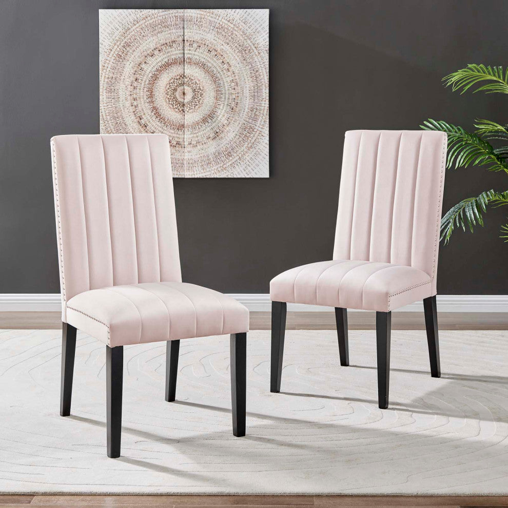 Dining Chair, Nailhead, Set of 2, Pink, Velvet, Modern, Cafe Bistro Hospitality