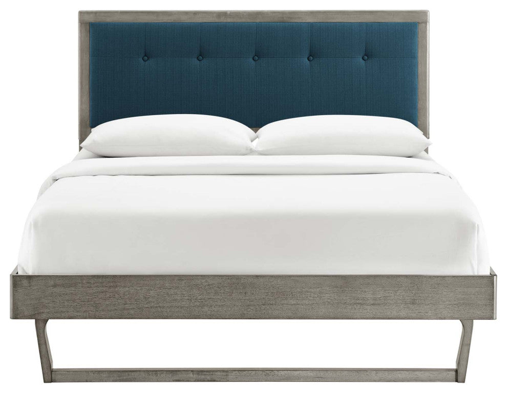 Willow Queen Wood Platform Bed With Angular Frame Gray Azure