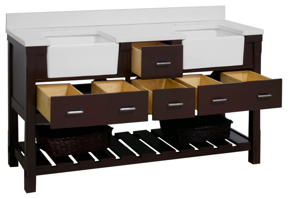 Charlotte 72" Bathroom Vanity, Chocolate, Quartz