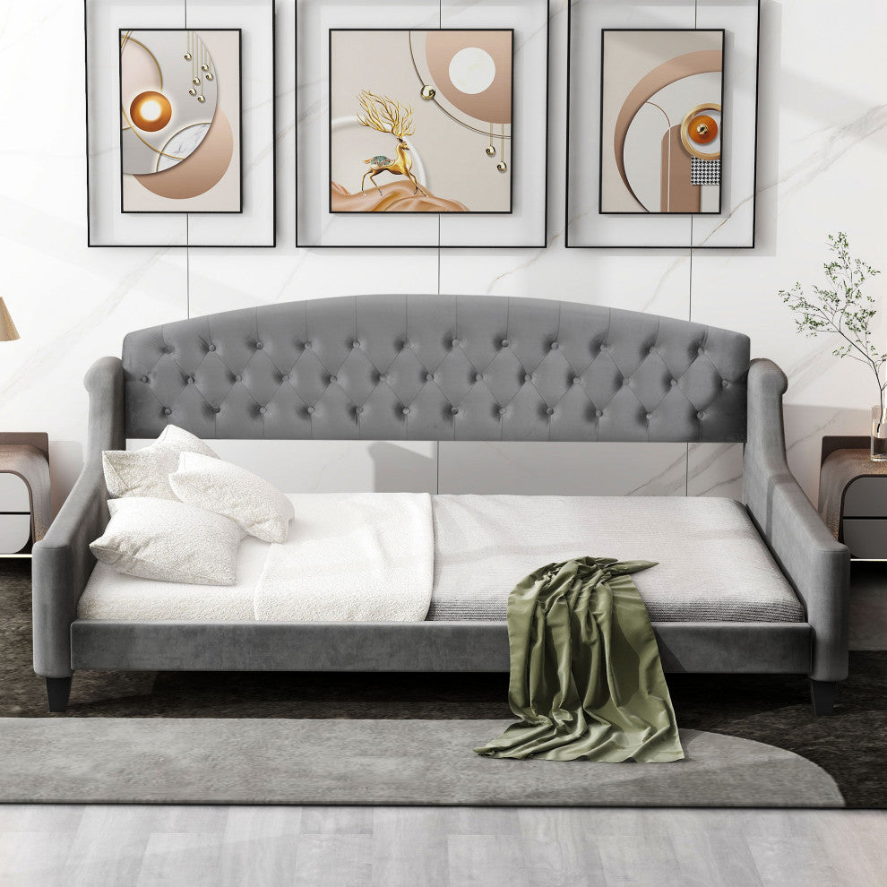 Gewnee Modern Luxury Tufted Button Daybed,Full in Gray