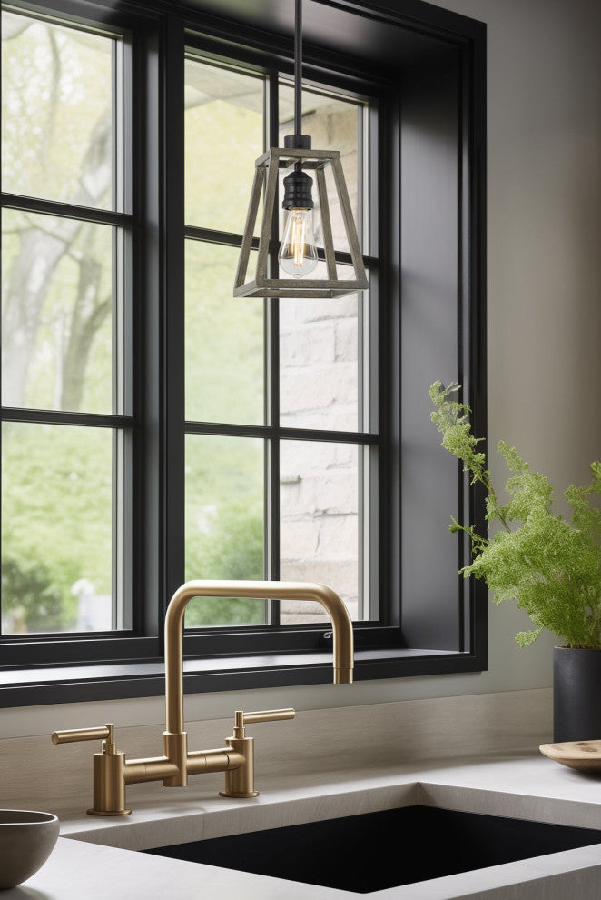 Kira Home Cartwright 10" Farmhouse Ceiling Pendant Light, Gray Oak Wood Style