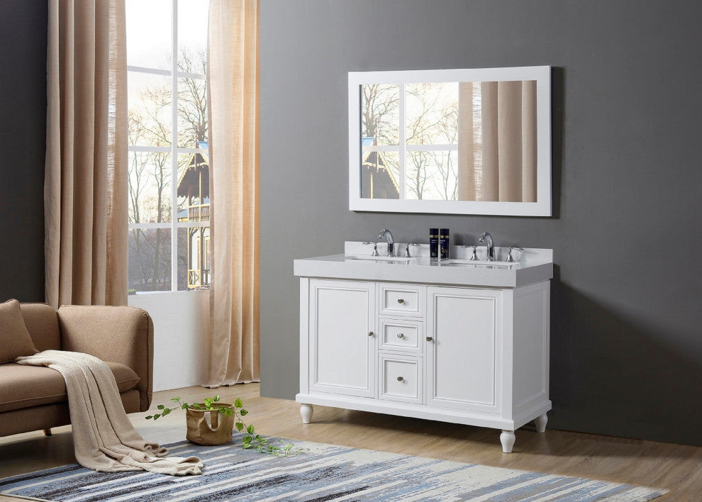 48" Classic Double Exclusive Bath Vanity, White and Mirror