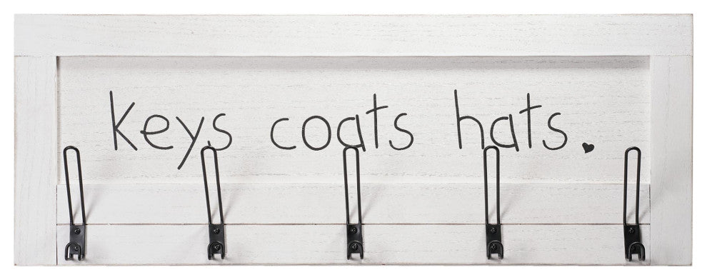 Addie Joy Wood Coat and Key Holder Plaque with Hooks - Distressed White