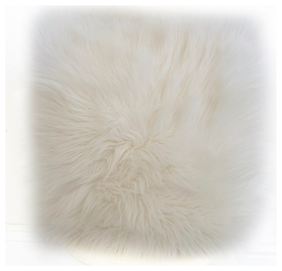 Plutus Off White Animal Faux Fur Luxury Throw Pillow, 20"x20"