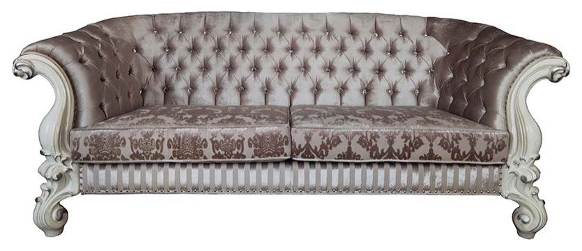 Acme Versailles Sofa With 7 Pillows Ivory Fabric and Bone White Finish