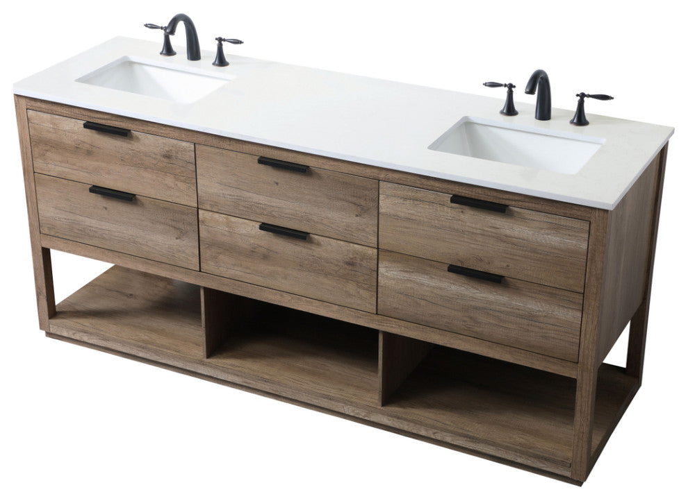 72" Double Bathroom Vanity, Natural Oak