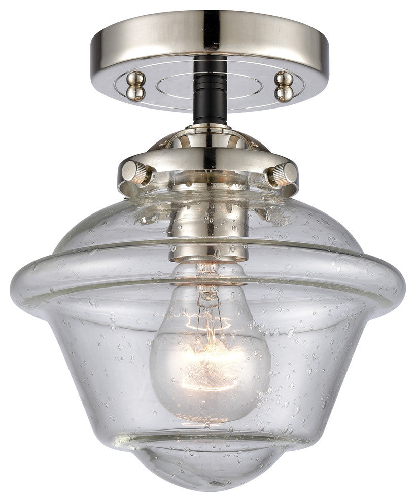 Small Oxford 1-Light Semi-Flush Mount, Black Polished Nickel, Seedy
