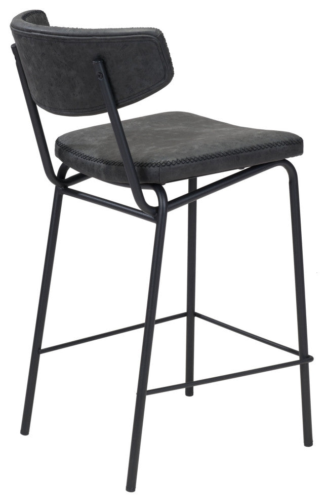 Counter Stool Chair, Set of 2, Faux Vinyl Leather, Steel, Vintage Black, Cafe