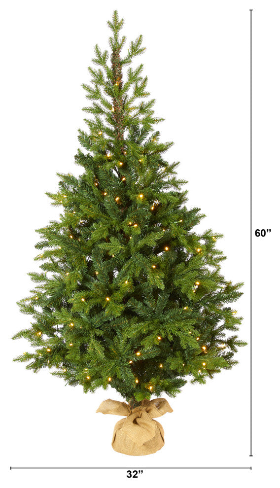 5' Fraser Fir Natural Look Faux Xmas Tree W/ Lights, Base & Bendable Branches