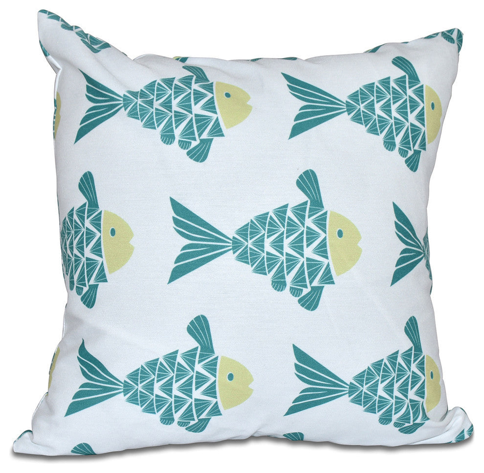 Fish Tales, Animal Print Pillow, Teal, 18"x18"