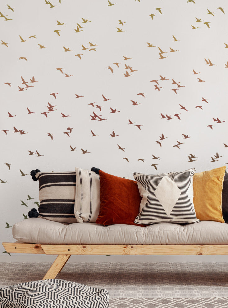 Soaring Birds Peel and Stick Vinyl Mural, Sunset, 24"w X 96"h, Single