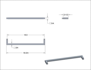 24" Square Corner Single Side Glass Mount Towel Bar, Chrome