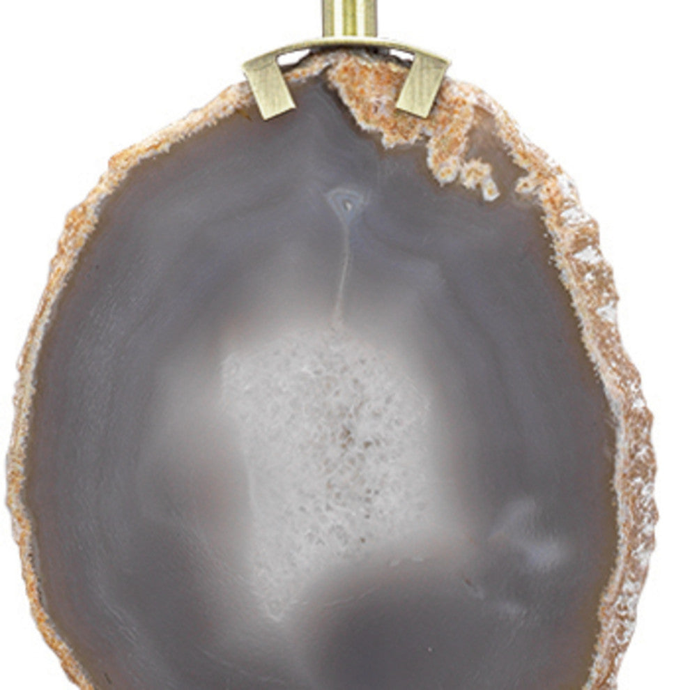 Agate Slice Table Lamp, Natural Lavender Agate and Antique Brass Metal