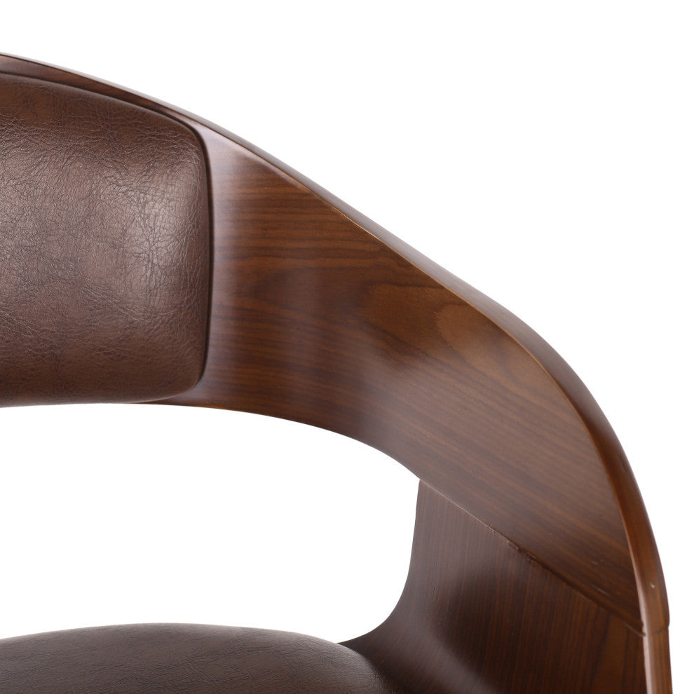 Soledad Mid-Century Modern Upholstered Swivel Barstool, Dark Brown/Walnut