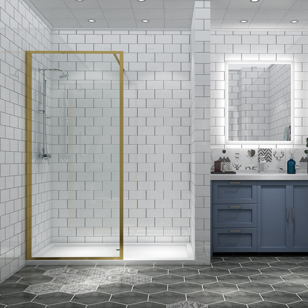34 in. W x 74 in. H Framed Fixed Glass Panel Shower Door