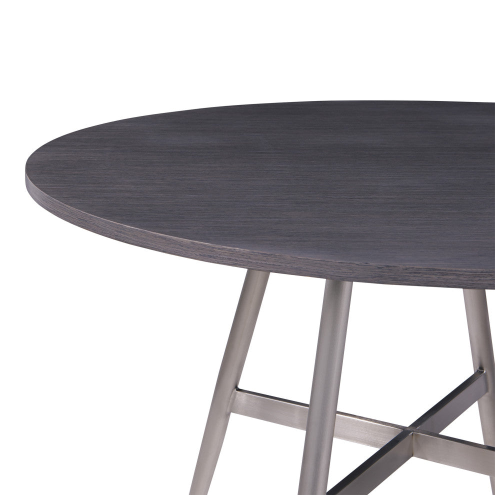 Soleil Contemporary Dining Table, Brushed Stainless Steel and Gray Walnut Top