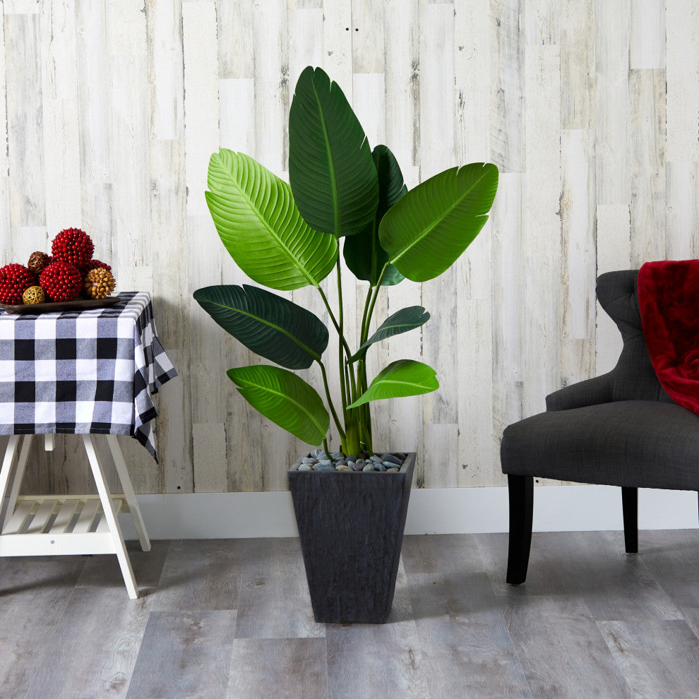52" Travelers Palm Artificial Tree, Slate Planter