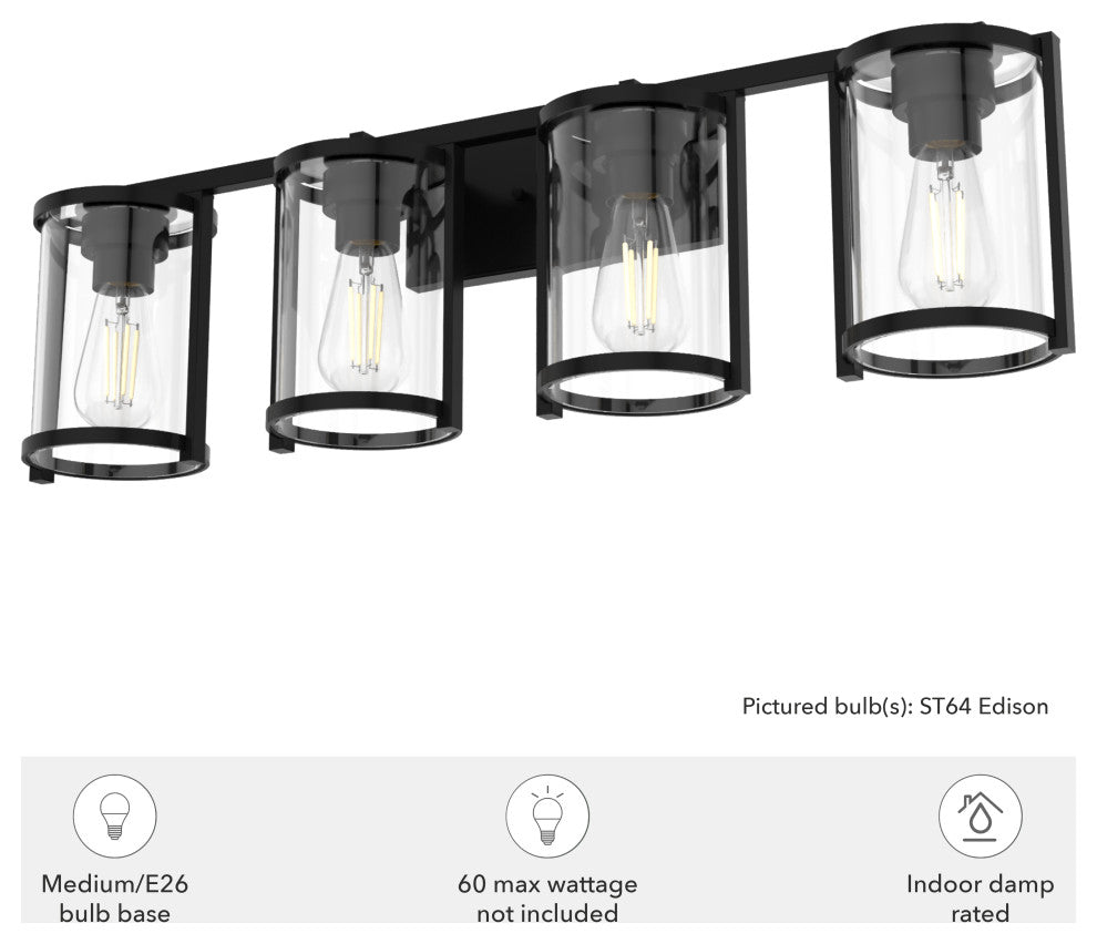 Astwood Matte Black With Clear Glass 4 Light Vanity Wall