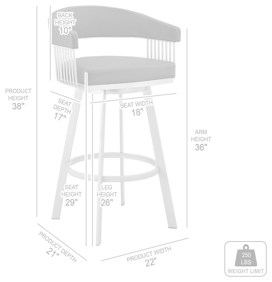 Bronson 29" Slate Gray Faux Leather/Silver Metal Bar Stool