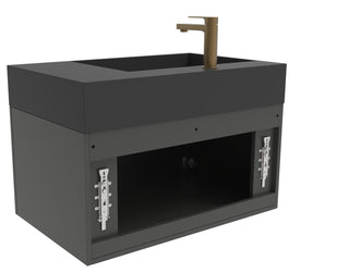 CastelloUSA Amazon 30" Left Wall Mounted Bathroom Vanity Set, Black, Black Top, Gold Handles
