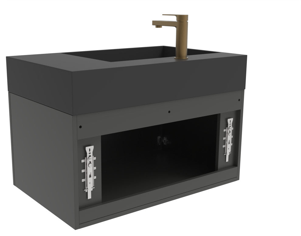 CastelloUSA Amazon 30" Left Wall Mounted Bathroom Vanity Set, Black, Black Top, Gold Handles