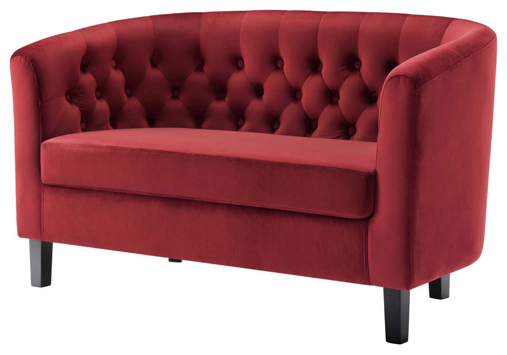 Loveseat Sofa, Velvet, Red, Modern, Living Lounge Room Hotel Lobby Hospitality
