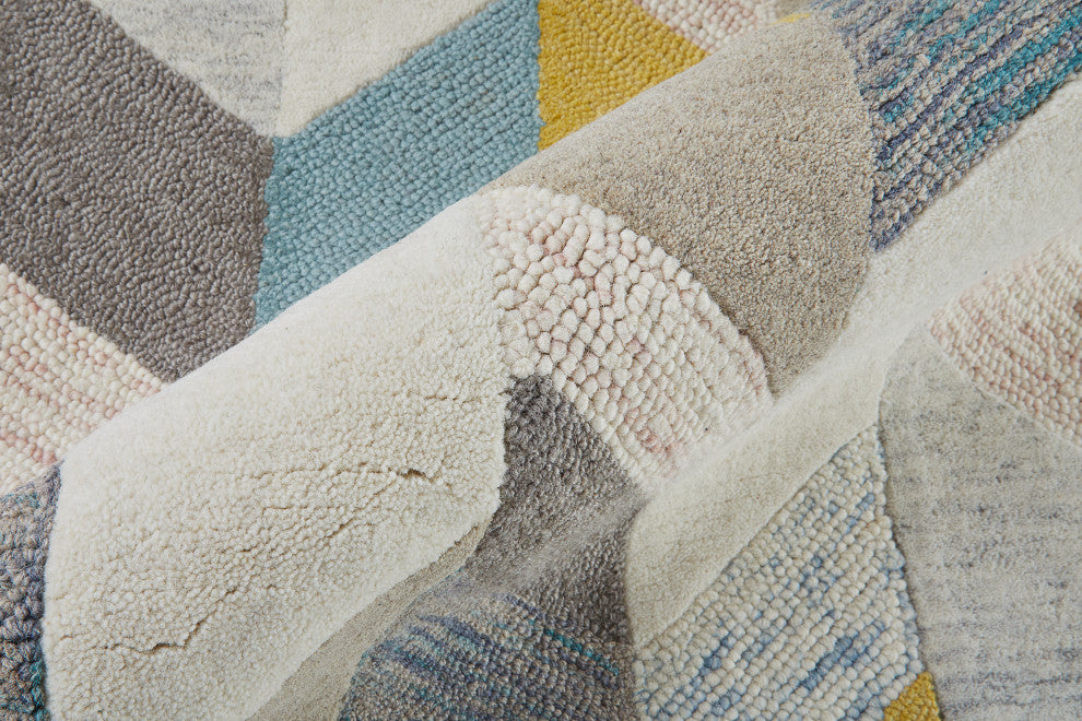 Weave & Wander Oria Tufted Blue/Ivory Rug, Gray/Gold, 5' X 8'