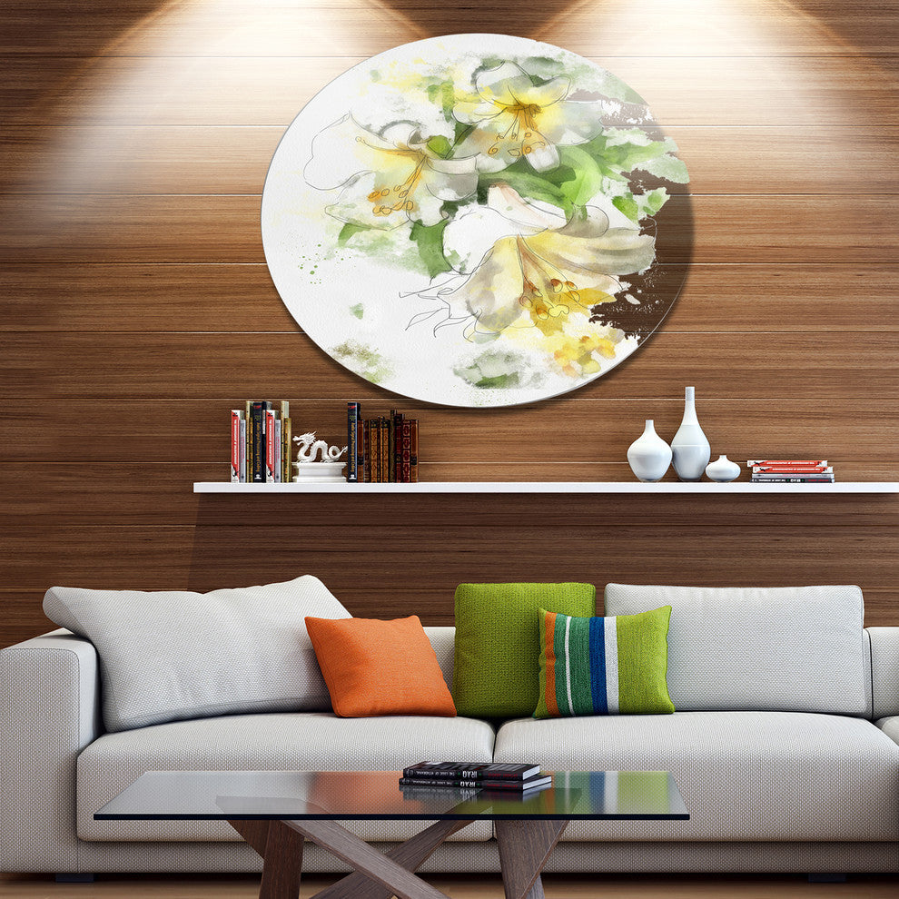 Bunch Of Small Flowers Watercolor, Floral Disc Metal Wall Art, 23"