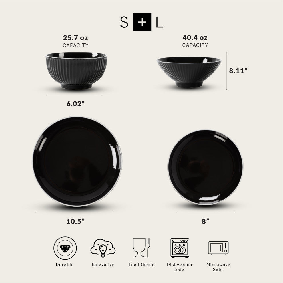 Christian Siriano Lustra Stoneware 32 Piece Dinnerware Set, Black