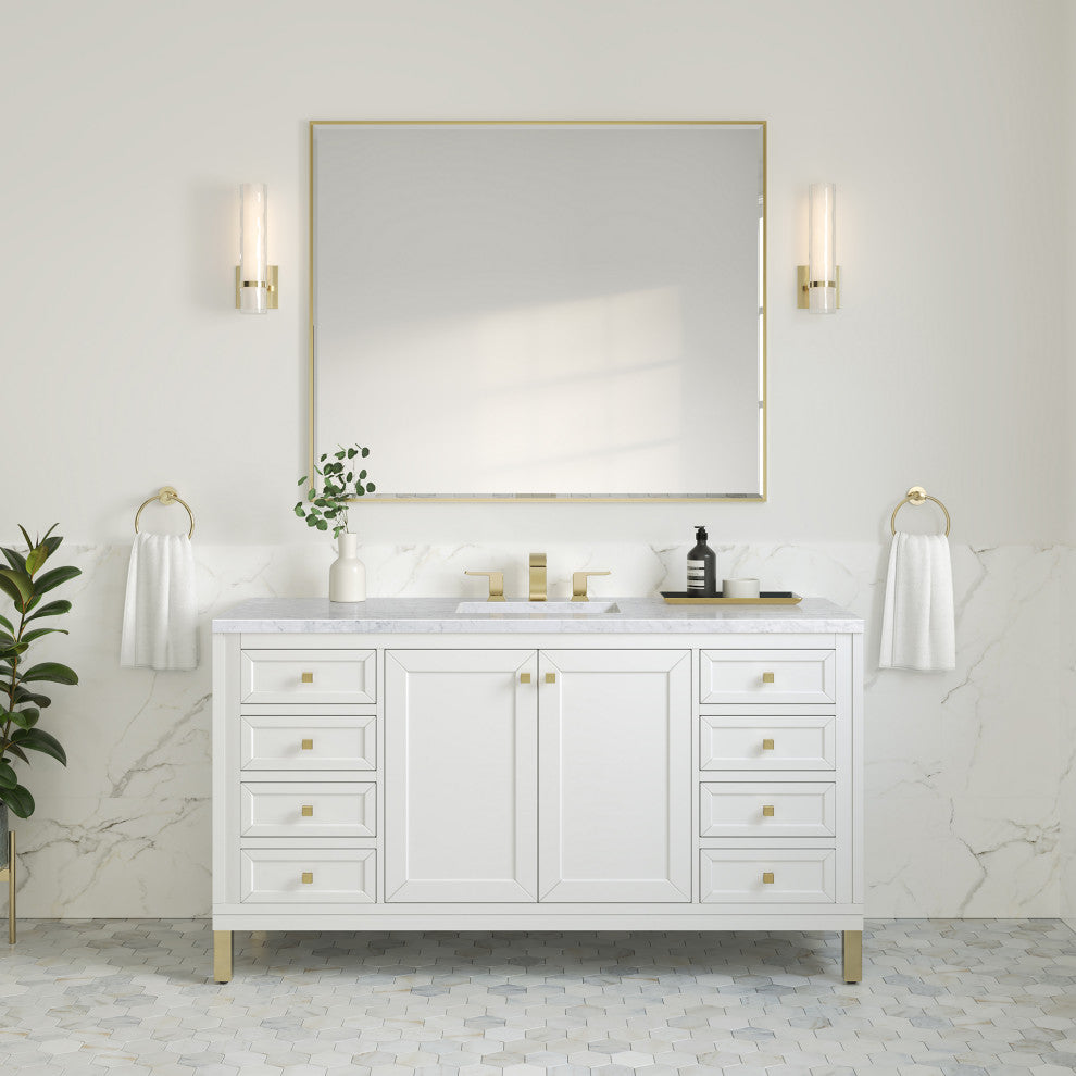 Chicago 60" Single Vanity, Glossy White, Carrara Marble