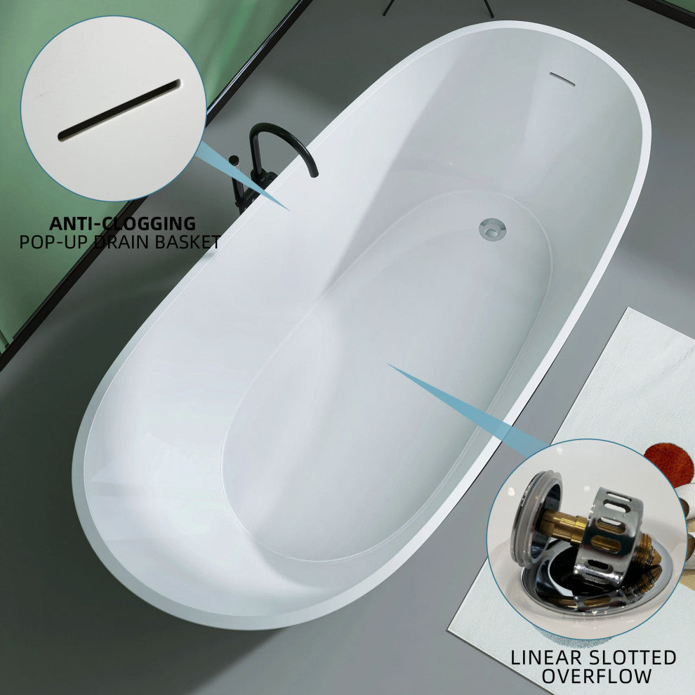 Acrylic Slipper Freestanding Flatbottom Soaking Bathtub, Black, 59"29"