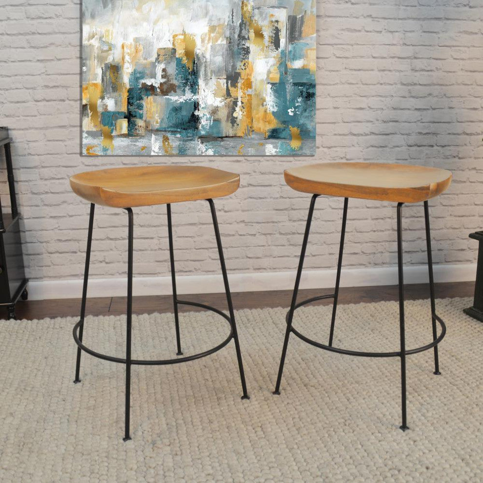Diya 24.5 Counter Stool - Set of 2 - Natural Seat - Black Base