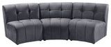 Limitless Velvet Upholstered 3-Piece Modular Sectional, Gray