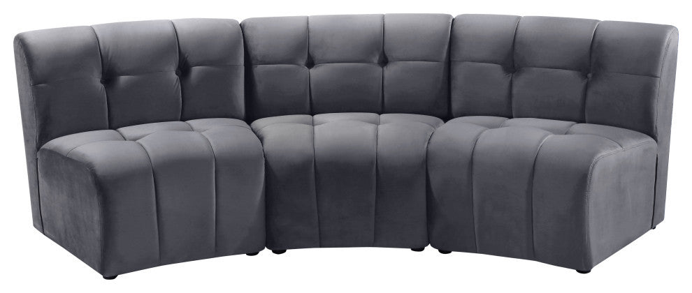 Limitless Velvet Upholstered 3-Piece Modular Sectional, Gray