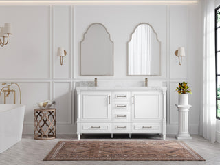 Aberdeen 60 Double Bathroom Vanity in White 2" Calacatta Nuvo
