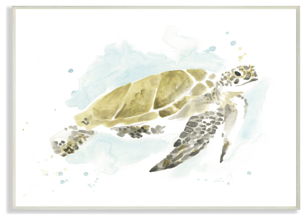 Sea Turtle Ocean Beach Animal Watercolor Painting, 13"x19", Wood Art