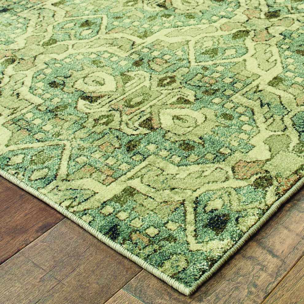 7"x10" Ivory and Blue Geometric Area Rug